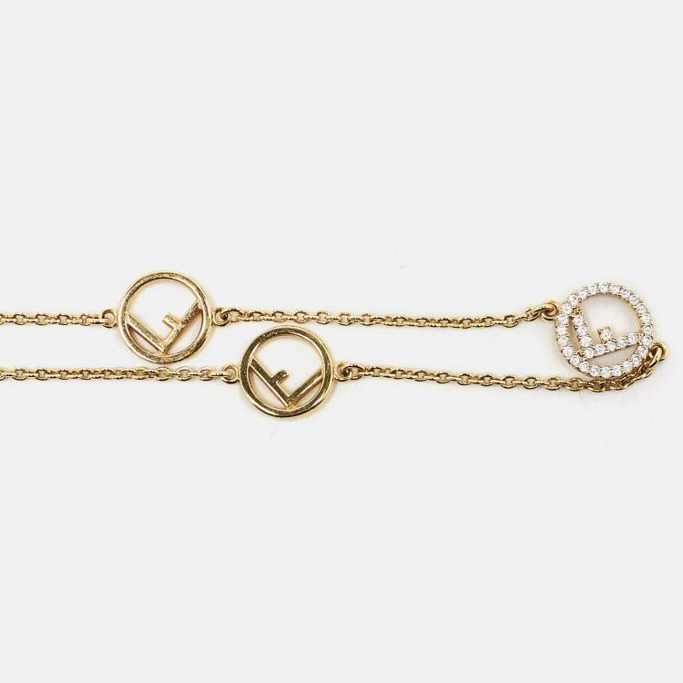 Pre Owned Fendi F is Fendi Gold Tone Crystal Logo Station Bracelet