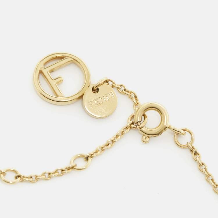 Pre Owned Fendi F is Fendi Gold Tone Crystal Logo Station Bracelet