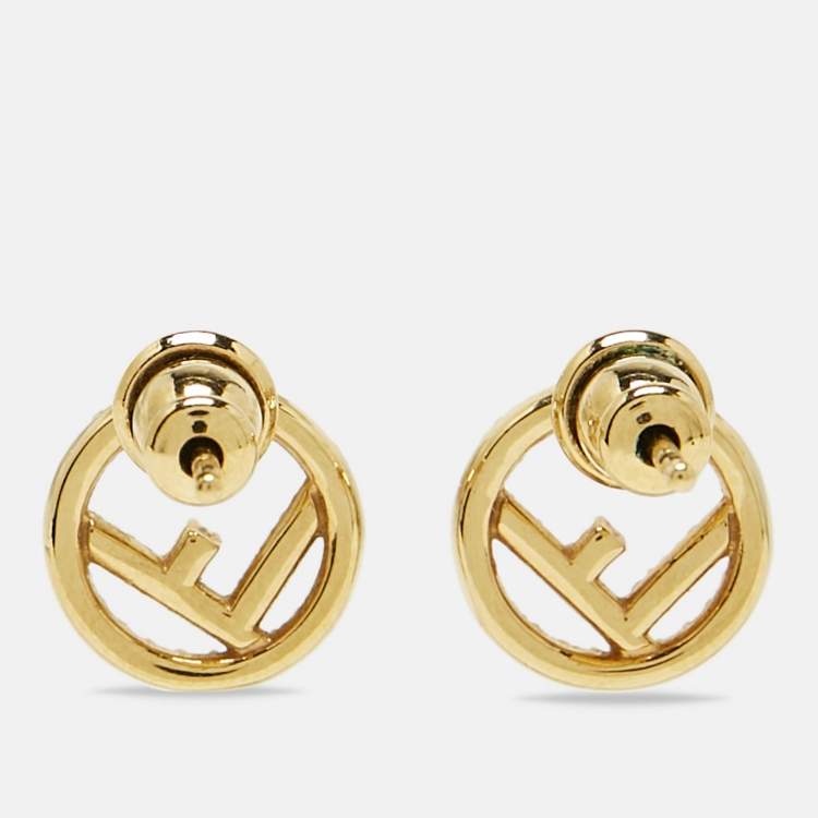 Pre Owned  Fendi F is Fendi Crystal Gold Tone Stud Earrings