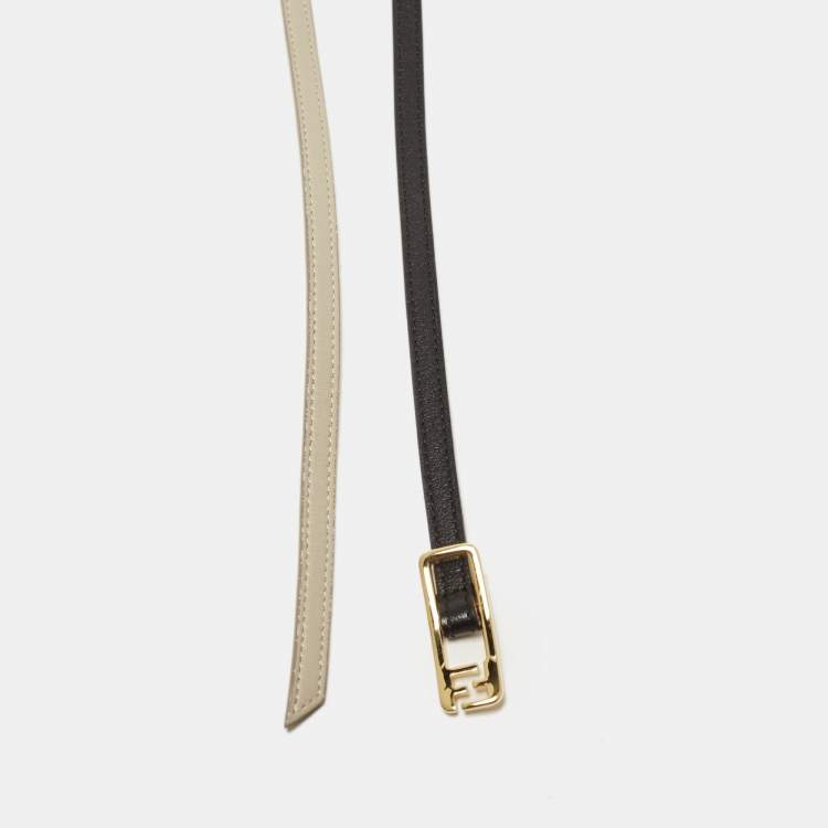 Pre Owned Fendi Black/Grey Leather Slim Belt 90 CM