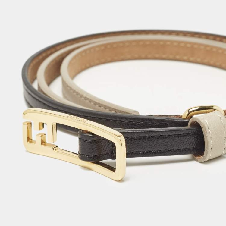 Pre Owned Fendi Black/Grey Leather Slim Belt 90 CM