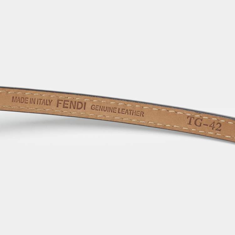 Pre Owned Fendi Black/Grey Leather Slim Belt 90 CM