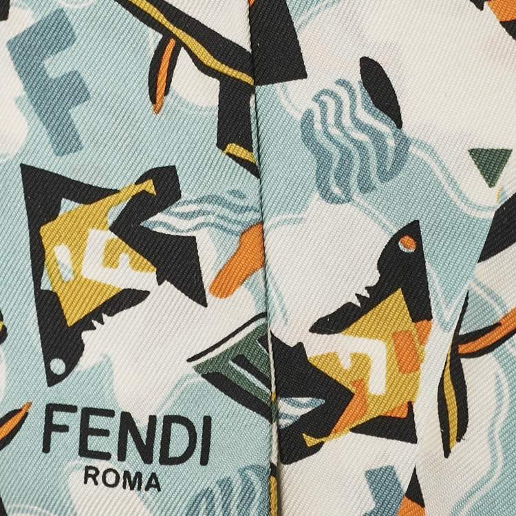 Pre Owned Fendi Blue Print Silk Rappy Bandeau Scarf
