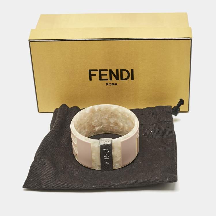 Pre Owned Fendi Logo Resin Silver Tone Bangle Bracelet