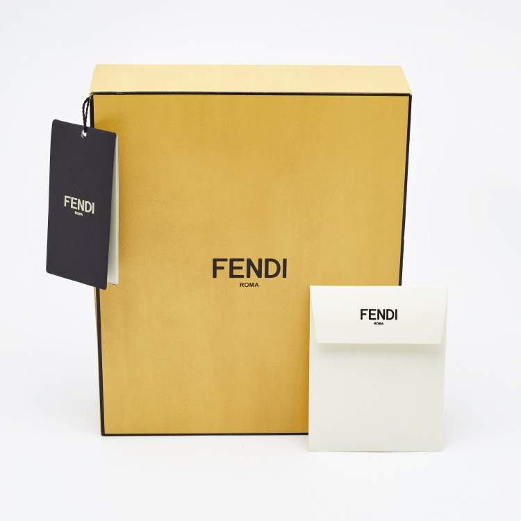 Pre Owned Fendi Faux Pearl Crystal Gold Tone Station Necklace 