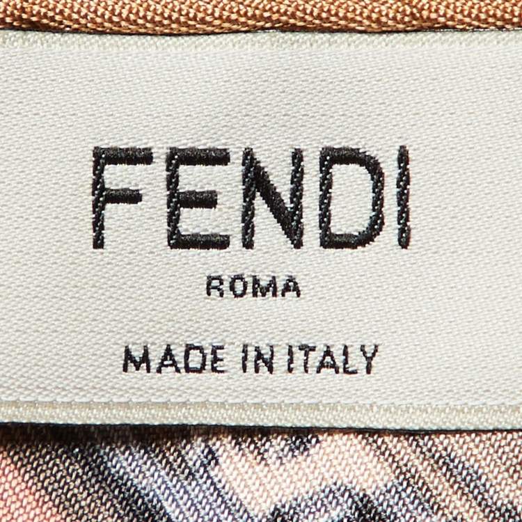 Pre Owned Fendi Chain Link Peach Grey Silk Sqaure Scarf