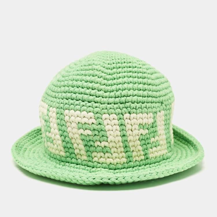 Pre Owned Fendi Green Logo Crochet Bucket Hat S/M