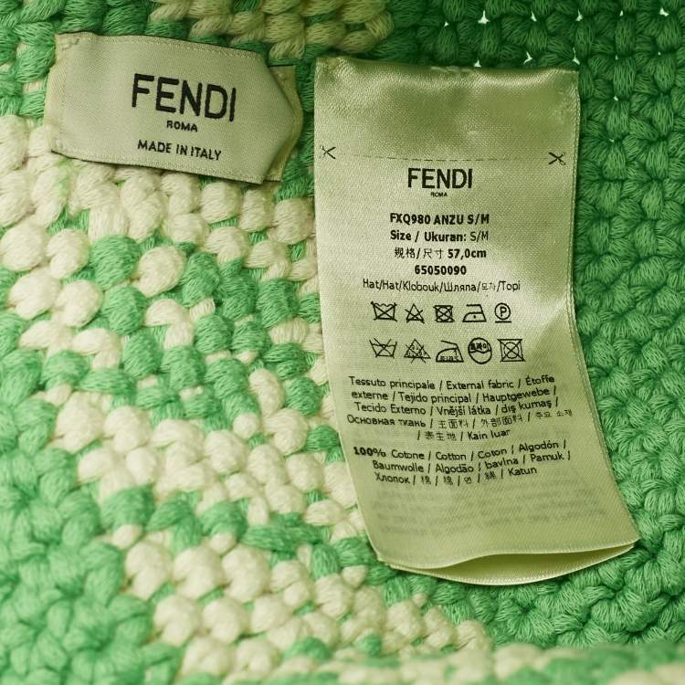 Pre Owned Fendi Green Logo Crochet Bucket Hat S/M
