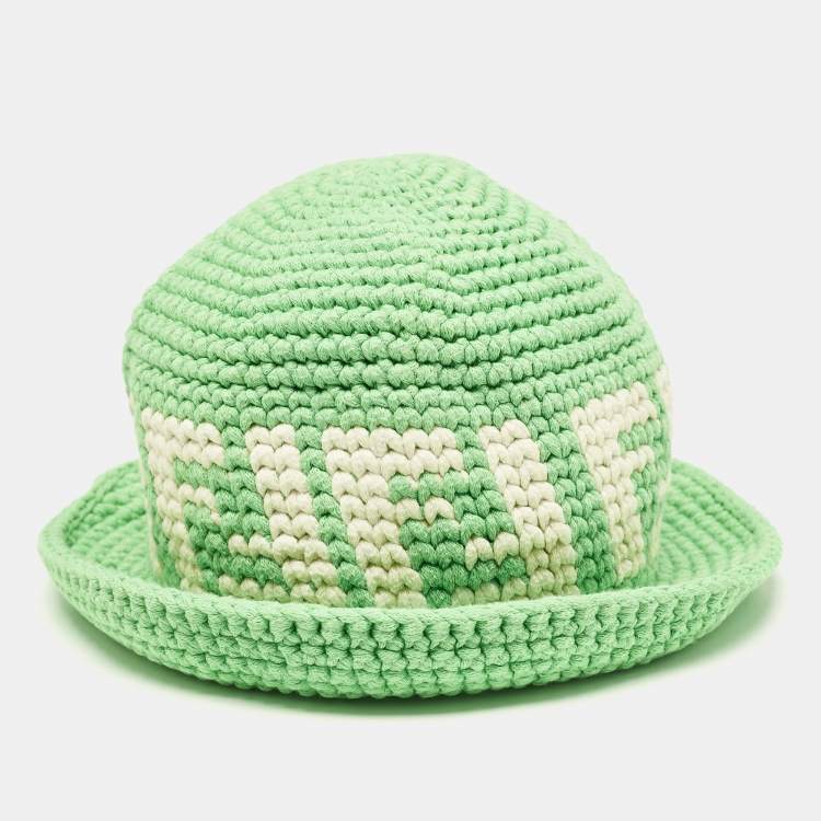 Pre Owned Fendi Green Logo Crochet Bucket Hat S/M