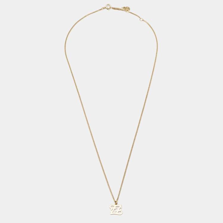 Pre Owned Fendi Karligraphy Gold Tone Pendant Necklace
