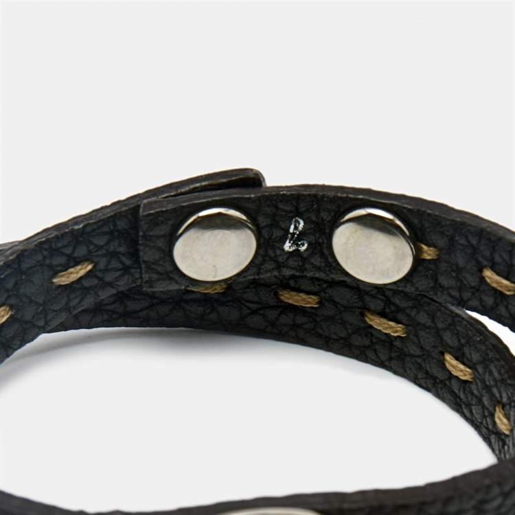 Pre Owned Fendi Selleria Brown Leather Silver Tone Bracelet 7