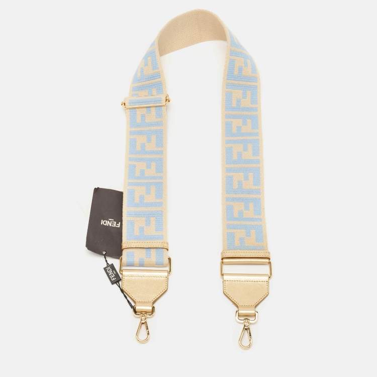 Pre Owned Fendi Beige/Blue Zucca Canvas and Leather Strap You Shoulder Bag Strap