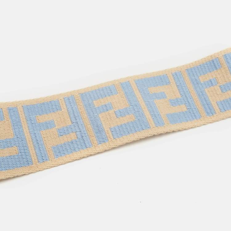 Pre Owned Fendi Beige/Blue Zucca Canvas and Leather Strap You Shoulder Bag Strap