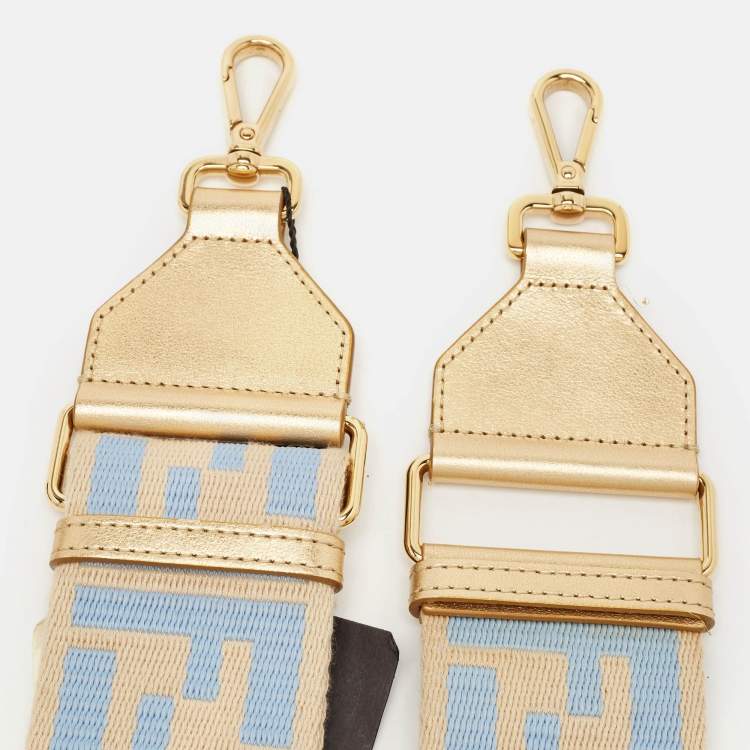 Pre Owned Fendi Beige/Blue Zucca Canvas and Leather Strap You Shoulder Bag Strap