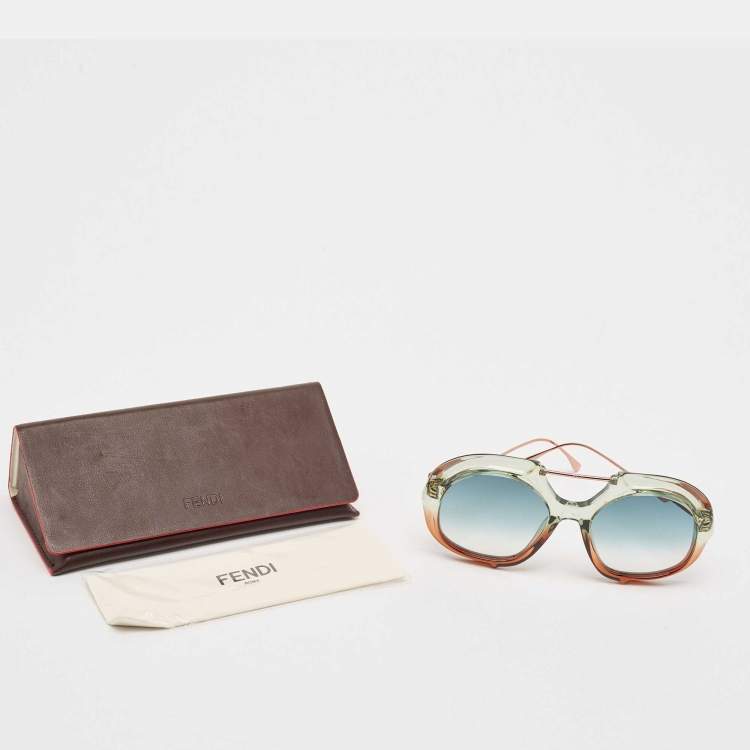 Pre Owned Fendi Blue/Green Gradient FF316 Tropical Shine Aviator Sunglasses