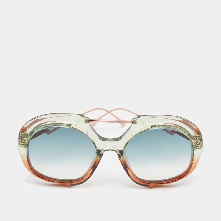 Pre Owned Fendi Blue/Green Gradient FF316 Tropical Shine Aviator Sunglasses