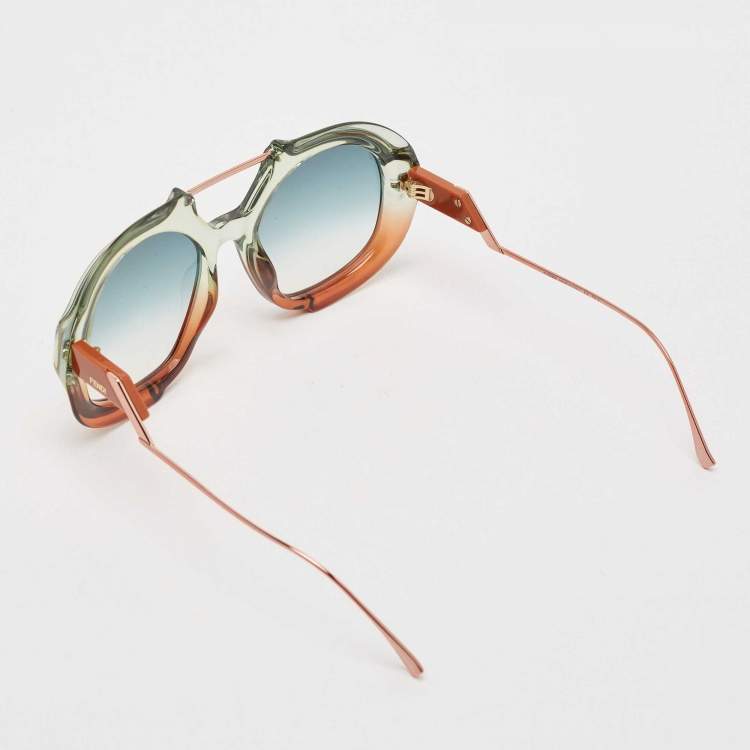 Pre Owned Fendi Blue/Green Gradient FF316 Tropical Shine Aviator Sunglasses