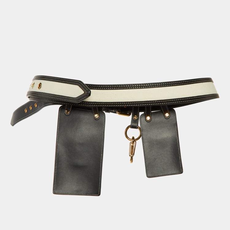 Pre Owned Fendi Black/Beige Leather and Zucca Canvas FF Logo Utility Accessory Belt