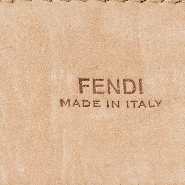 Pre Owned Fendi Brown/Black Zucca Embossed Leather F Buckle Belt 75 CM