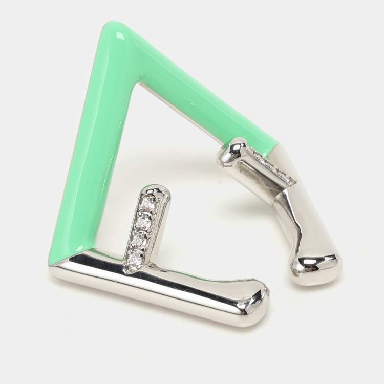 Pre Owned Fendi Green/Silver Palladium/Brass Fendi First Ear Cuff Earrings