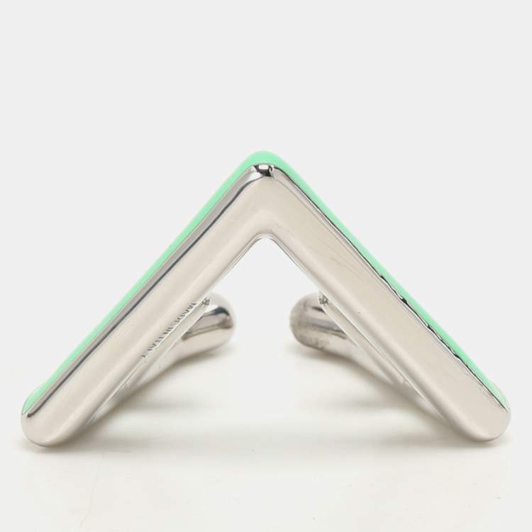 Pre Owned Fendi Green/Silver Palladium/Brass Fendi First Ear Cuff Earrings