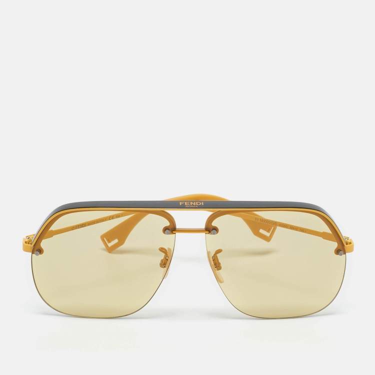 Pre Owned Fendi Yellow/Black FF M0095/G/S Frame Aviators Sunglasses