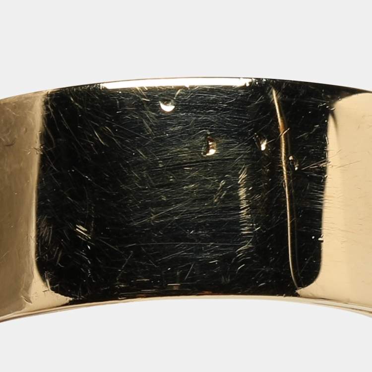 Pre Owned Fendi Gold Tone Crystal Embellished FF Band Ring Size 53