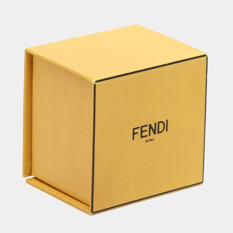Pre Owned Fendi Gold Tone Crystal Embellished FF Band Ring Size 53