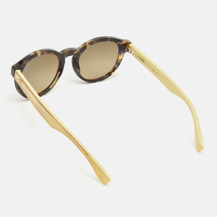Pre Owned Fendi Tortoise Brown/Yellow Gradient FF 0085/S Round Sunglasses