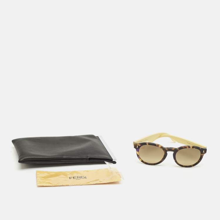 Pre Owned Fendi Tortoise Brown/Yellow Gradient FF 0085/S Round Sunglasses