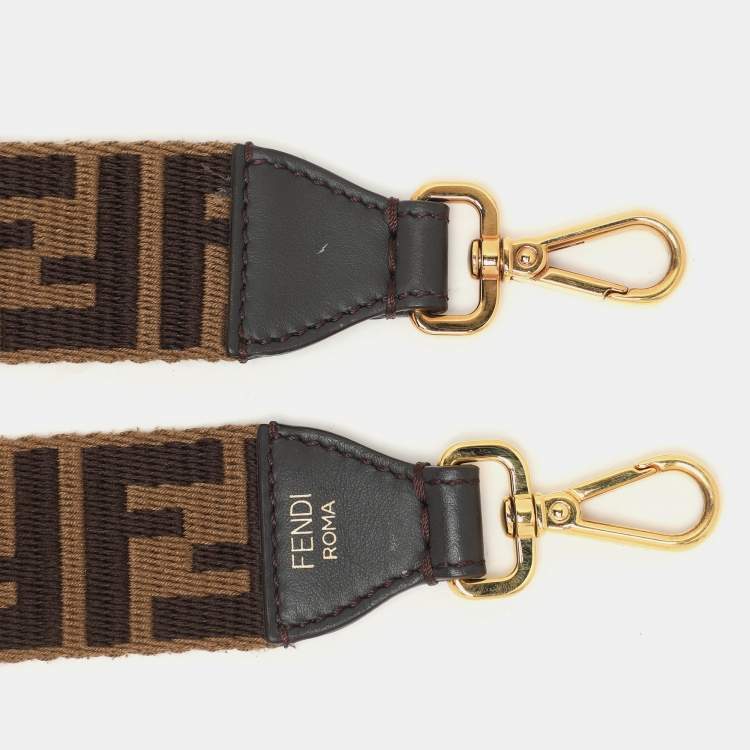 Pre Owned Fendi Brown Zucca Canvas and Leather Strap You Shoulder Strap