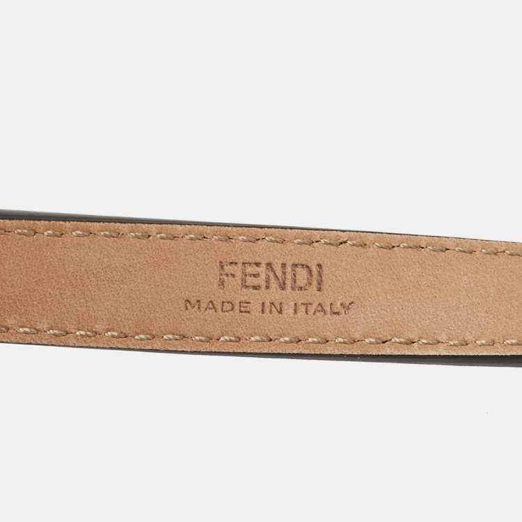 Pre Owned Fendi Black Leather F Round Slim Buckle Belt 85CM