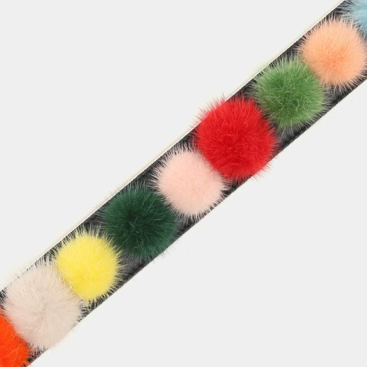 Pre Owned Fendi Multicolor Mink Fur and Leather Pompoms Strap You Bag Strap