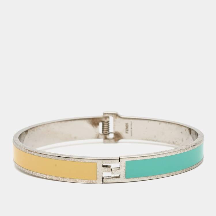 Pre Owned Fendi The Fendista Bicolor Enamel Silver Tone Bracelet