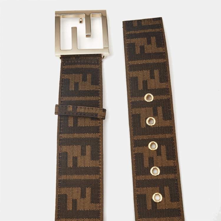 Pre Owned Fendi Brown Zucca Canvas FF Logo Buckle Belt 85 CM