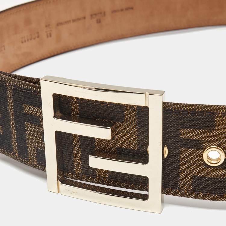 Pre Owned Fendi Brown Zucca Canvas FF Logo Buckle Belt 85 CM