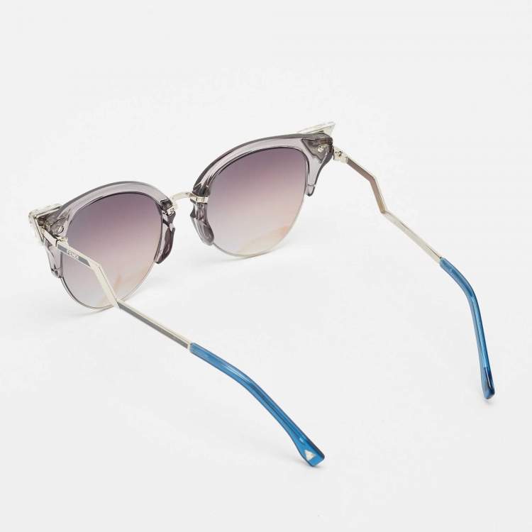 Pre Owned Fendi Blue/Silver Mirrored FF0042/S Iridia Crystals Cat Eye Sunglasses