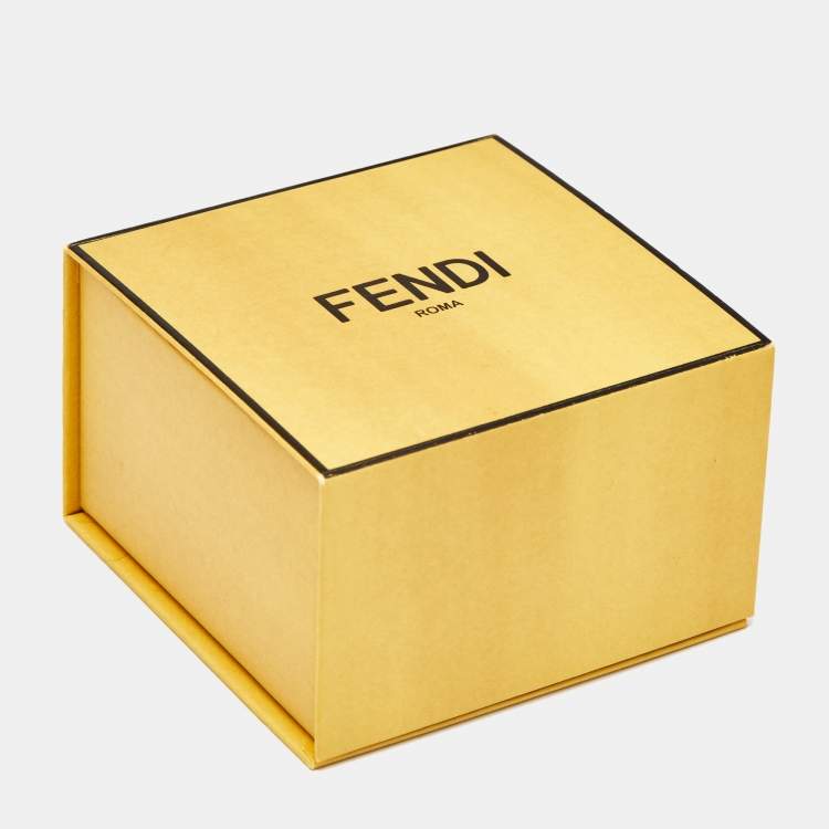 Pre Owned Fendi Signature Crystals Gold Tone Ring Size 56