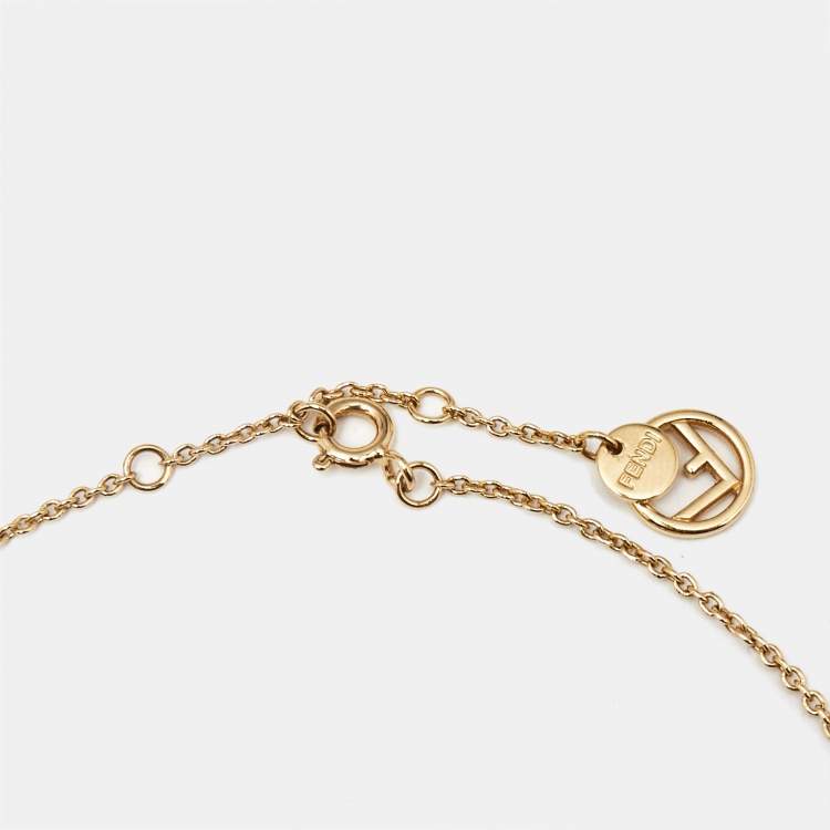 Pre Owned Fendi F Is Fendi Crystals Gold Tone Necklace