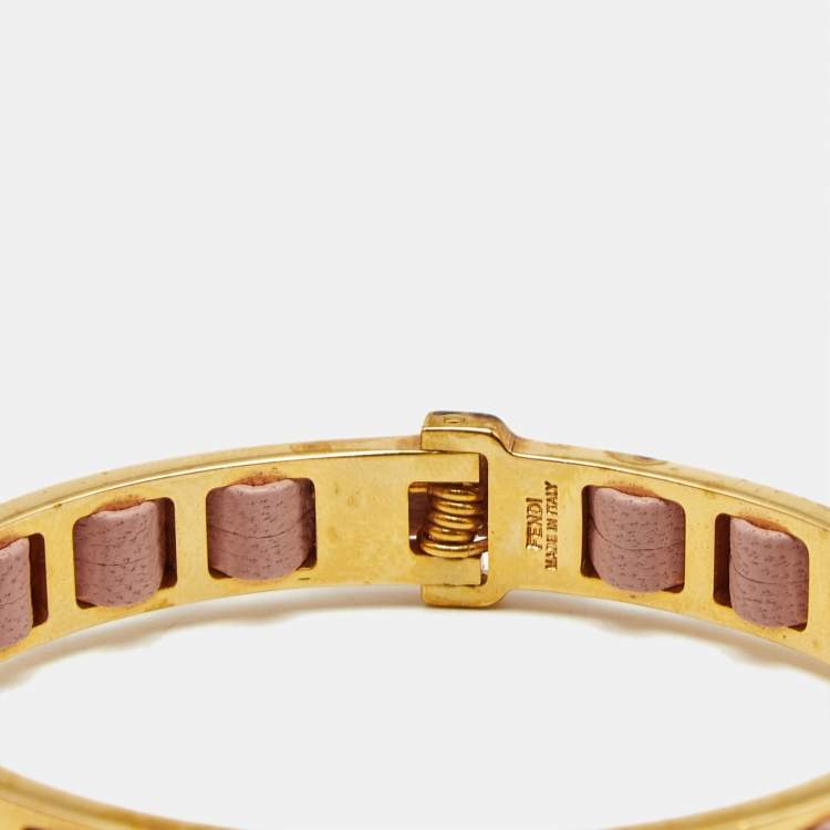 Pre Owned Fendi Fendista Pink Leather Gold Tone Bracelet M