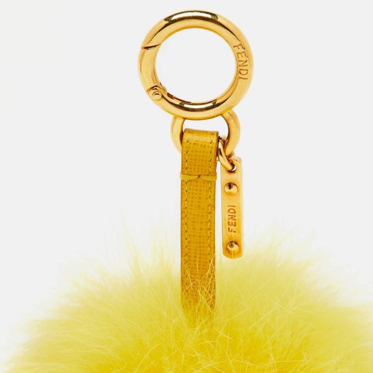 Pre Owned Fendi Yellow Fox Fur Pom Pom Bag Charm