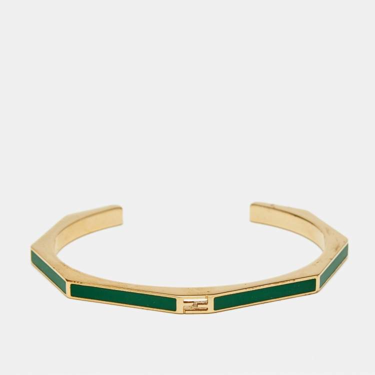 Pre Owned Fendi Baguette Enamel Gold Tone Bracelet M