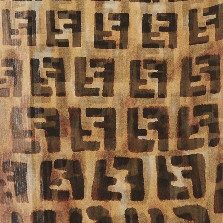 Pre Owned Fendi Vintage Brown Zucca/Leopard Print Sheer Silk Stole 