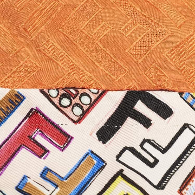 Pre Owned Fendi Multicolor/Orange Zucca Fun Fair Silk Bandeau Scarf