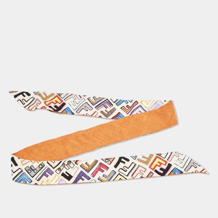 Pre Owned Fendi Multicolor/Orange Zucca Fun Fair Silk Bandeau Scarf