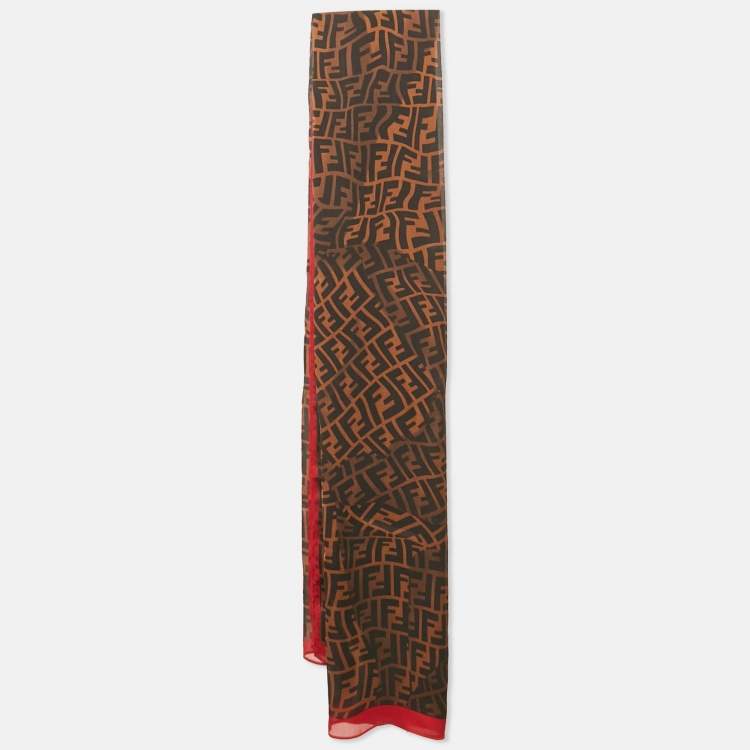 Pre Owned Fendi Brown Zucca Monogram Silk Stole 