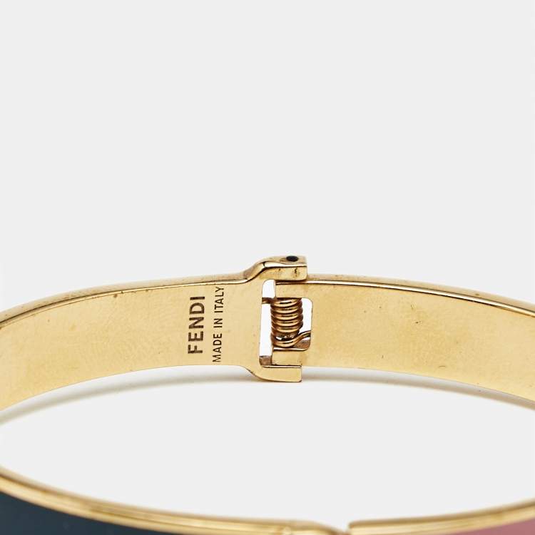 Pre Owned Fendi F is Fendi Bicolor Enamel Gold Tone Narrow Cuff Bracelet L