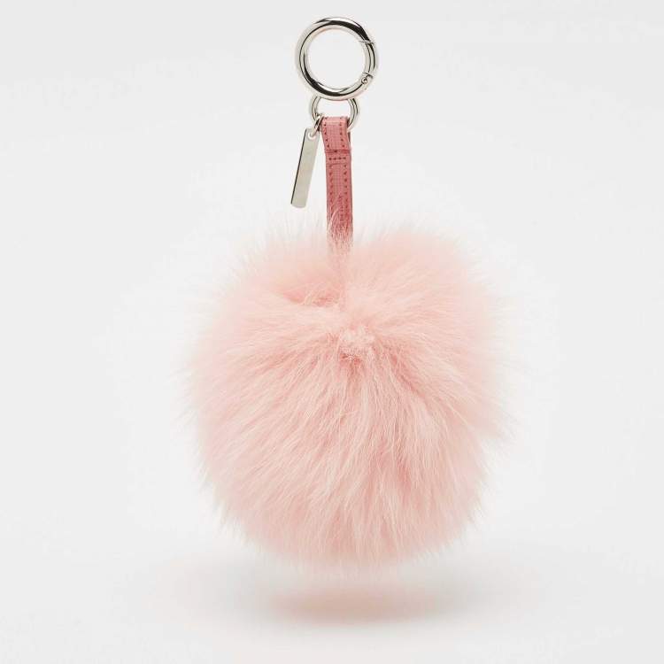 Pre Owned Fendi Pink Fox Fur Pom Pom Bag Charm