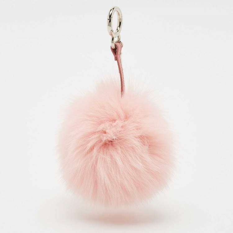 Pre Owned Fendi Pink Fox Fur Pom Pom Bag Charm
