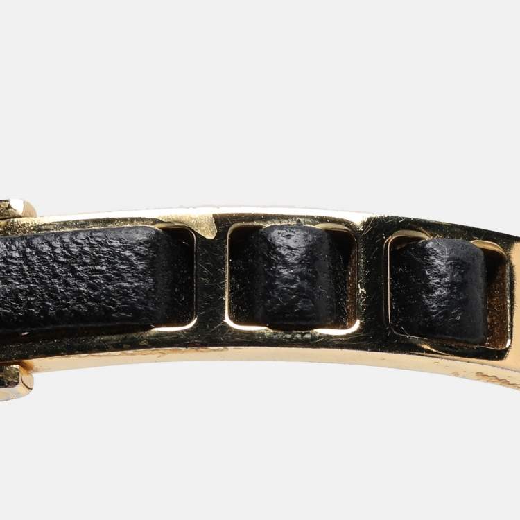 Pre Owned Fendi Fendista Black Leather Gold Tone Bracelet 